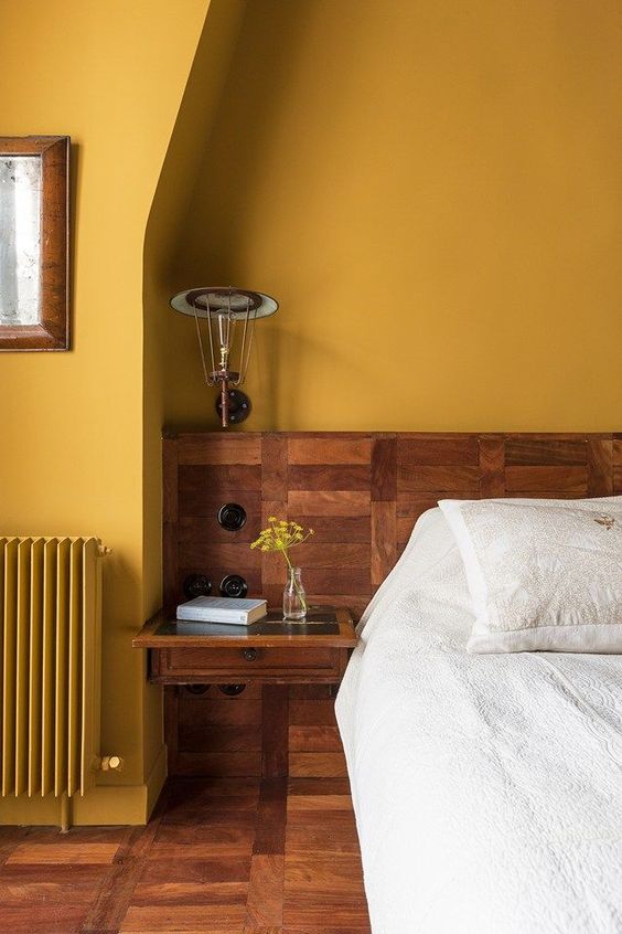 a mustard statement wall is a bold feature for any space and is cool for the fall