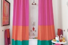 22 color block shower curtains are the easiest and most budget-friendly idea to add a trendy touch to your space