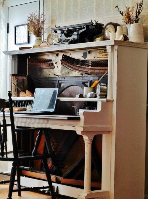 turn an antique piano into an amazing vintage desk, display various vintage items here and there to create an ambience