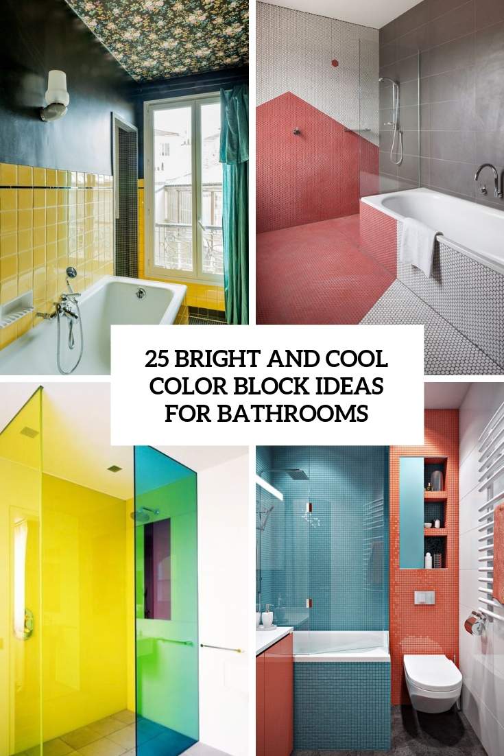bright and cool color block ideas for bathrooms