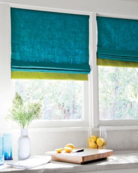 spruce up your space easily adding color block Roman shades to the windows