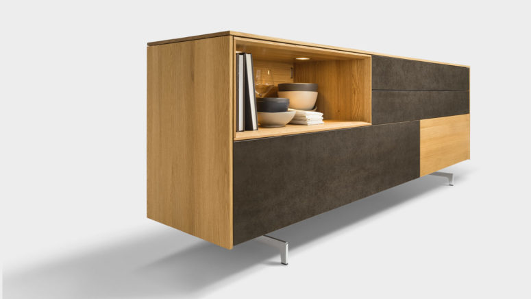 Stylish And Modern Filigno Sideboard Of Wood And Glass