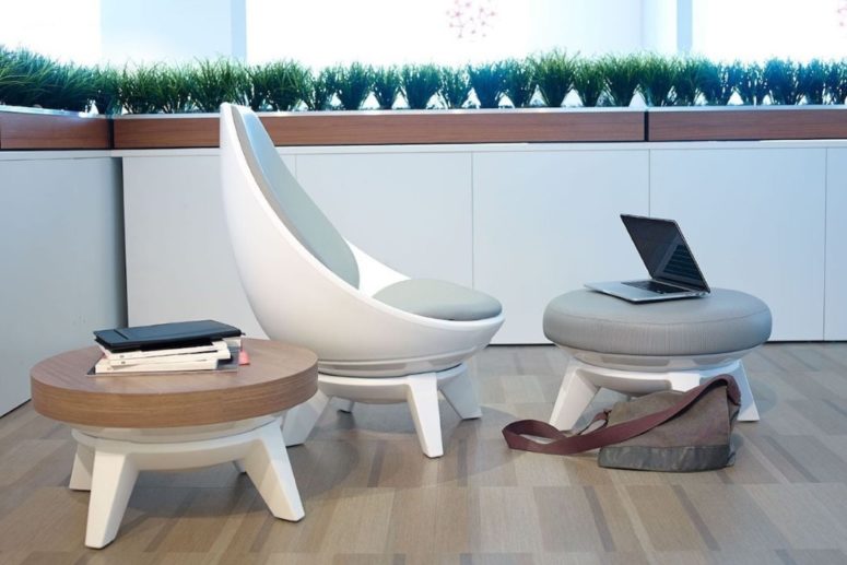 Sway Chair is a super comfortable lounging chair with a matching footrest and a coffee table for contemporary spaces