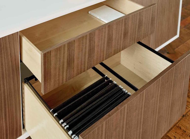 Stylish and simple drawers of the matching credenza will allow storing everything you want inside gettign rid of usual clutter on the desk