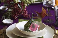 04 a bright purple table runner, green napkins and a super bright floral centerpiece to enjoy the colors