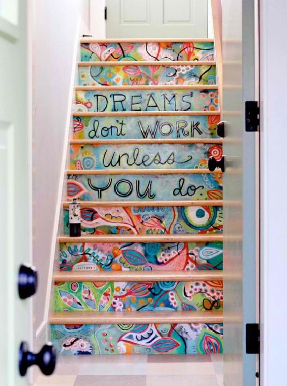 if you are an art-loving person, you may paint the stairs in bold colors and with various patterns