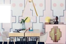 The designer’s studio shows off pink shades, gilded touches and geometry with a nod to the African heritage