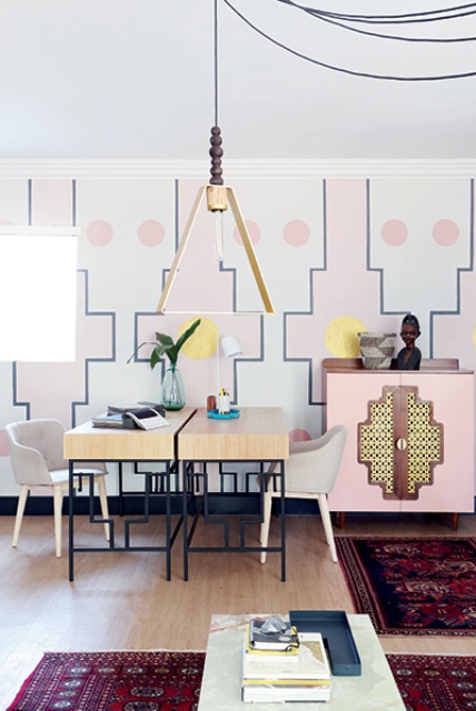 The designer's studio shows off pink shades, gilded touches and geometry with a nod to the African heritage