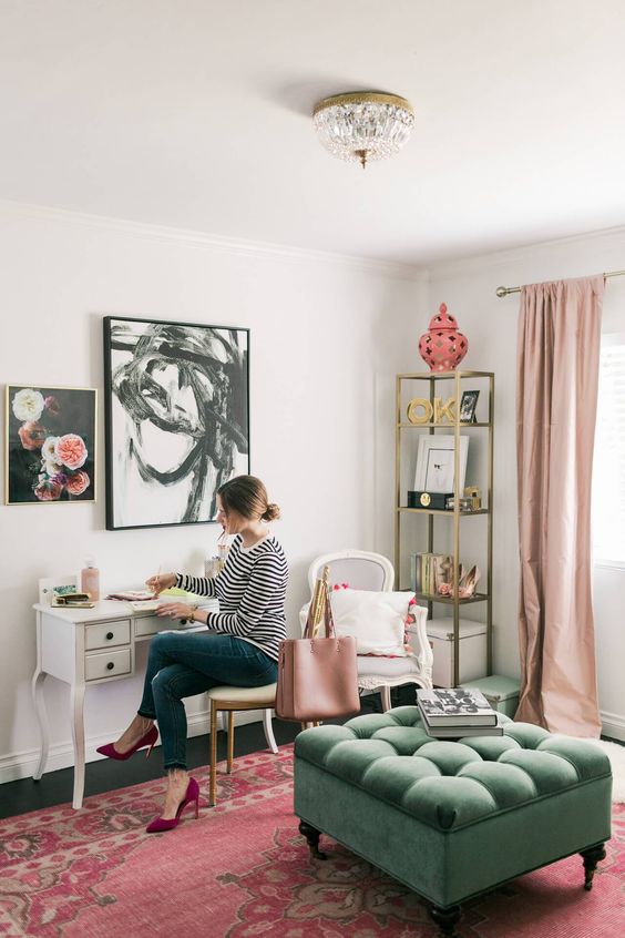 a girl's space spruced up with a vintage Persian rug with traditional prints for a cool and bright look