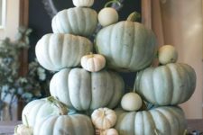 09 a chic Thanksgiving centerpiece of a silver vintage tray with white and green fresh pumpkins for a harvest statement