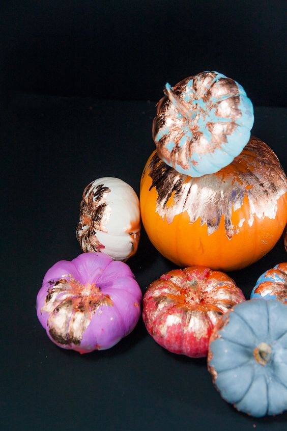 Give your Halloween decor a big dose of glam with these no carve copper foil pumpkins