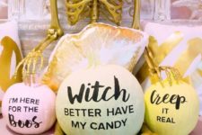 14 funny pastel pumpkins with phrases that rock are ideal for modern Halloween parties
