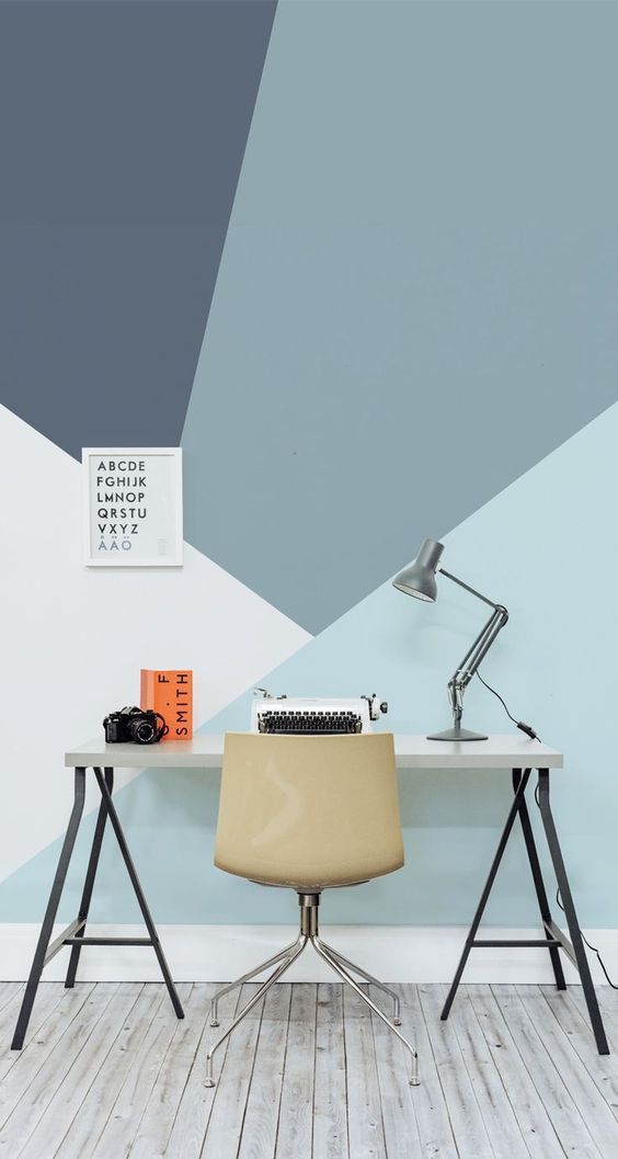 go for bold geometric color block decals in the colors your like to make your home office cooler