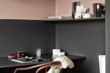 15 highlight your integrated home office with a color block effect, here it’s black and dusty pink