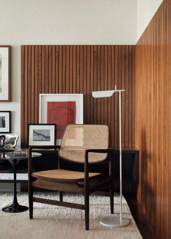rattan and plastic plus glass are perfect for a mid-century modern space