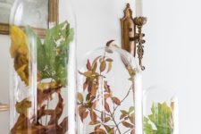 25 beautiful fall cloche displays with real fall leaves inside are amazing for fall and Thanksgiving, just grab some leaaves outside