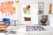 26 a bright open layout in bold colors and prints here and there that create the whole atmosphere