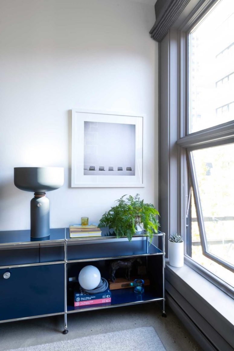 There's much storage in the apartment and this stylish blue unit is one of storage spaces