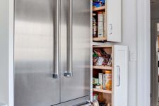 04 stainless steel fridges are a standard modern solution, which isn’t that costly and works great for many styles