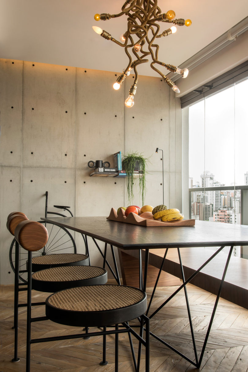 Concrete and metal decor brings an industrial feel