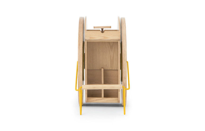 Get a modern and bold bar cart of neutral plywood and with a bold yellow touch, so cool and catchy