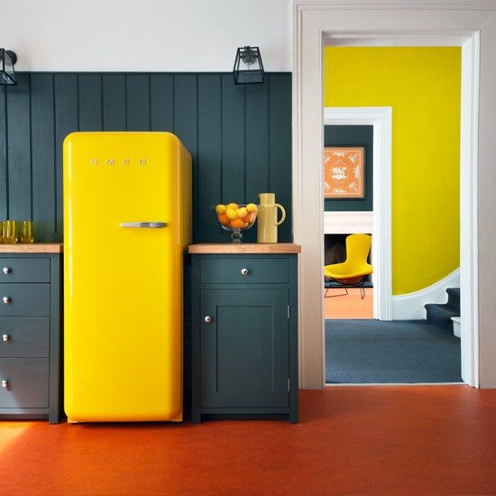 make a bold statement in your ktichen rocking a bright Smeg fridge, for example, a yellow one