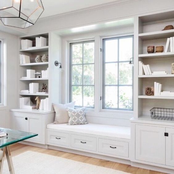 a cozy window seat will make your home office more inviting and this space will allow you relaxing