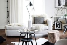 15 a faux sheepskin, faux fur and leather are ideal to make Scandinavian spaces catchier and cozier