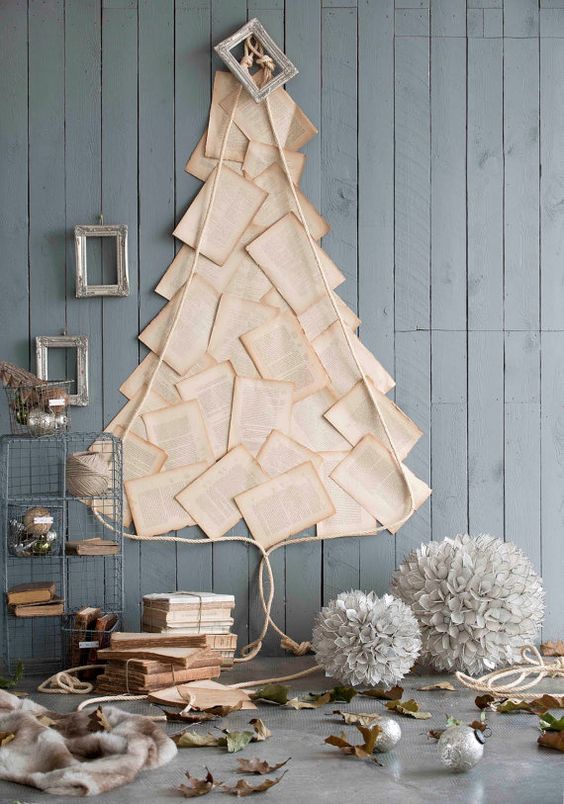 a Christmas tree of vintge book pages is idela for a book lover dwelling