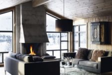 23 a modern chalet is an ideal example of a modern rustic space, done with wood, fur and stone