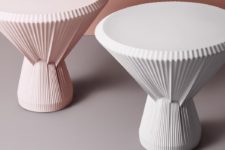 mismatched porcelain side tables