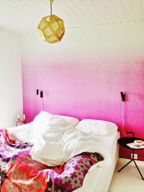 A bright and fun ombre pink statement wall will make your bedroom decor more special and whimsy