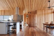 cozy interior with wood walls and ceilings