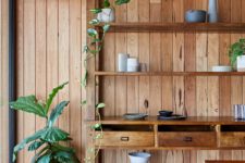 wooden shelving unit is stylish yet partical solution