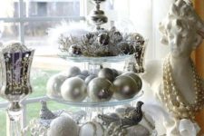 07 silver and white Christmas decor is a cool color scheme, which is neutral enough and has enough impact
