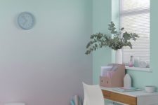 08 a gradient wall from mint to light pink is a chic idea for this girlish home office