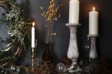 08 decorate your mantel with fresh greenery, berries, vines and branches and add candles for a magical feel