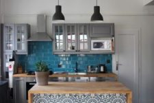 08 incorporate blue mosaic tiles into your interior cladding your kitchen island, it’s a creative idea