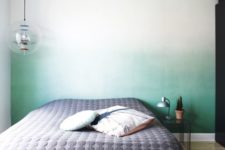 10 an ombre green statement wall behind the headboard is a peaceful yet catchy touch of color to the bedroom