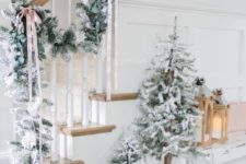 12 snowy white Christmas trees and garlands are great for any space, they create a winter wonderland