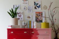14 a bold red and pink dresser is a chic idea to make a statement with color in a modern way