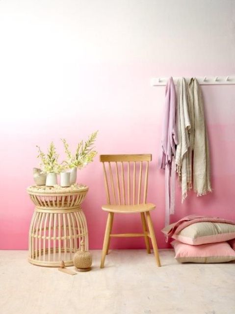 add a warm feeling with an ombre pink wall in your closet, bedroom or entryway