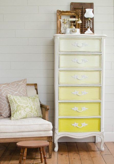 a tall vintage dresser in ombre yellow is a beautiful way to renovate and modernize your old furniture piece