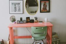 17 take a usual desk and paint it coral to make the desk trendier and bolder