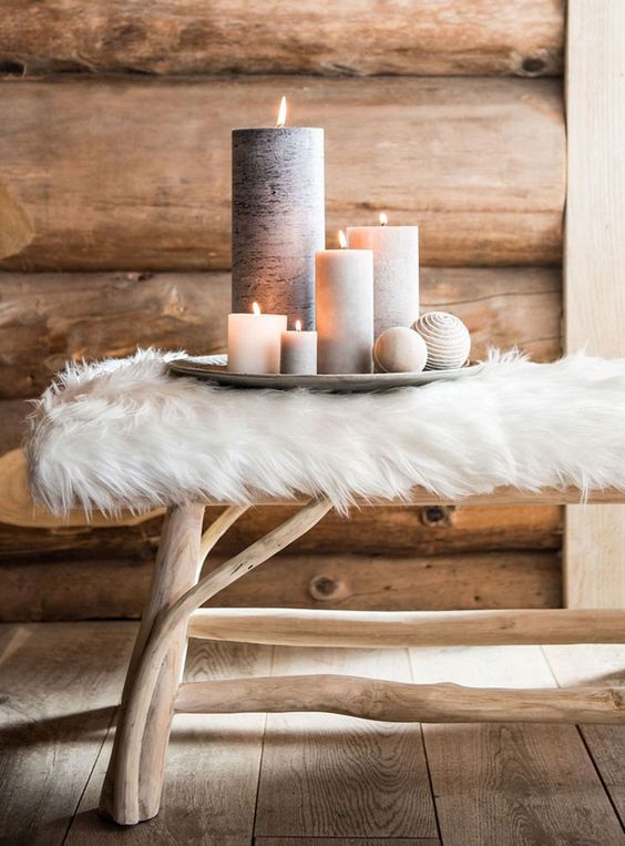cover a usual bench with faux fur to make it cozier and more comfortable