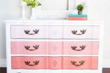 20 a vintage dresser with an ombre effect, from light pink to coral is a chic color statement