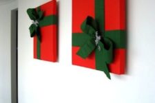 20 attach faux or real Christmas gifts in red and emerald to make your space very festive