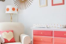 22 a bright ombre dresser from hot pink to light coral is a fun item for a girl’s nursery