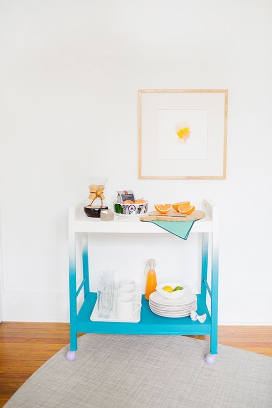 an ombre turquoise bar cart is a bold idea to make your space brighter and is an easy DIY project