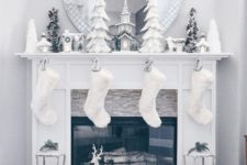 pure white christmas mantel decor